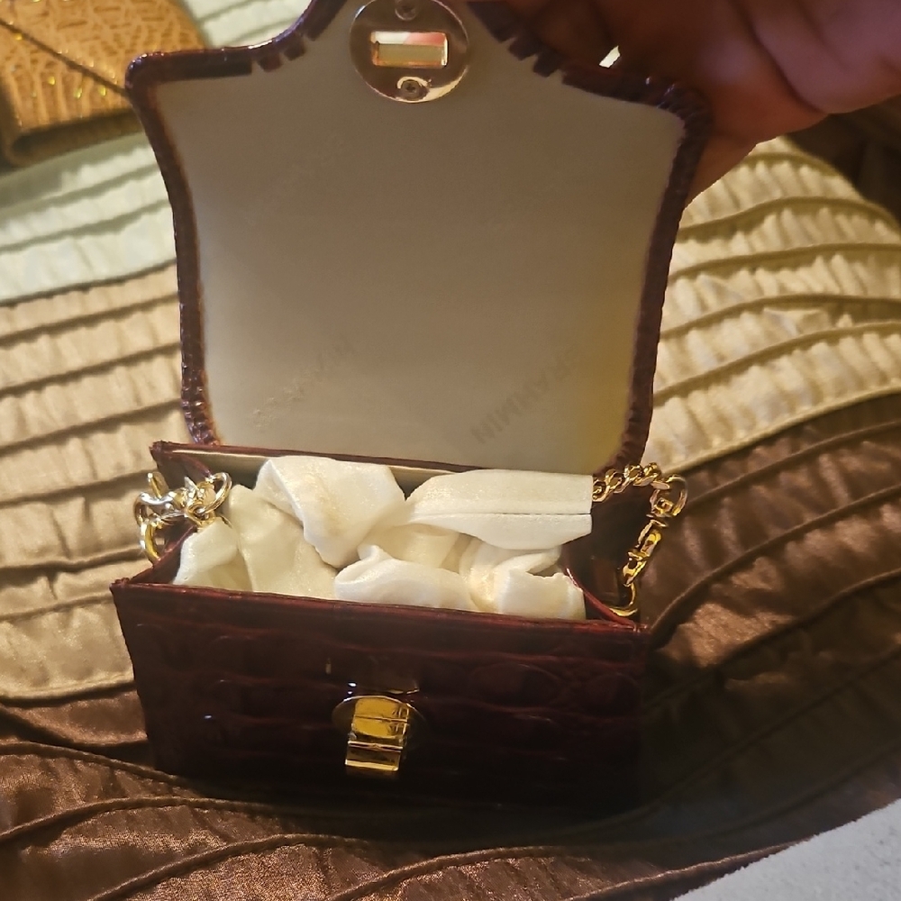 Brahmin Croc-Embossed Mini Top Handle Bag in Burgundy - Picture 4 of 7